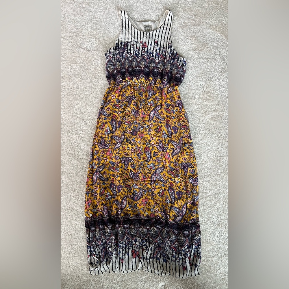 Floral Paisley, Yellow and Navy, Midi Dress Medium